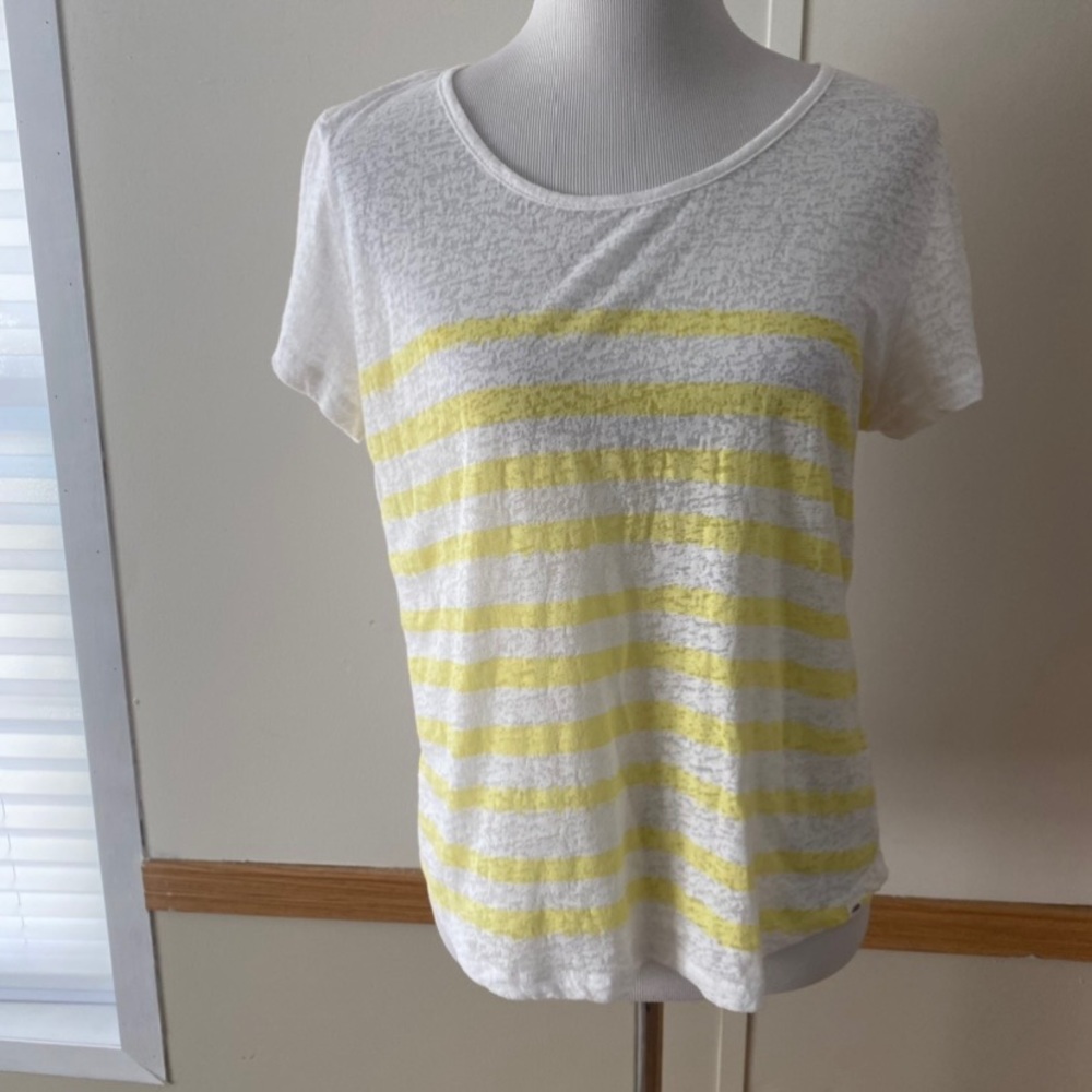 Roots Burnout Tee Yellow White Stripe Lightweight Sheer Large Scoop Shirt Spring